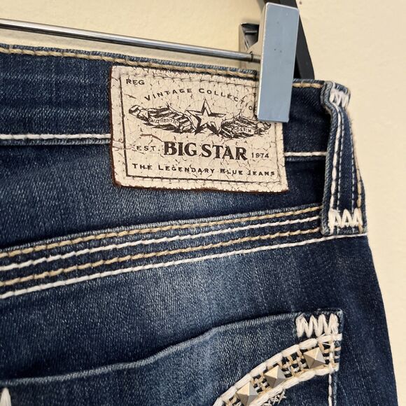 BIG STAR Liv Low Rise Boot Cut Contrast Thick Stitch Jeans, Dark Wash- Size 28 - Picture 4 of 12